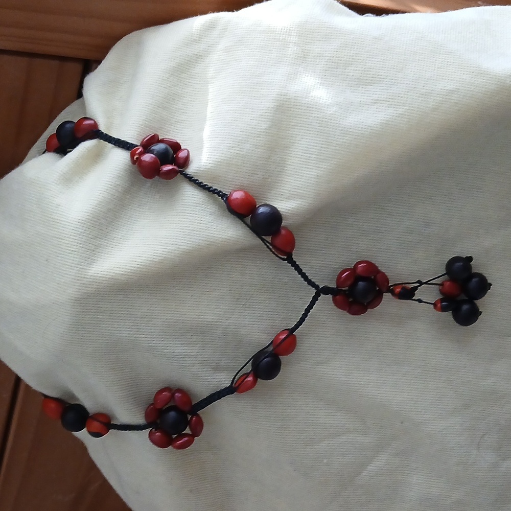 Crochet Huayruro Necklace.